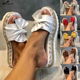 Adisputent Women Bowknot Sandals 2020 Summer Casual Daily Comfy Slip On Platform Sandals Women's Toe Breathbale Weave Sandals Y0608