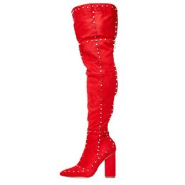 Boots Velvet Pointed Sexy Rivet Ladies Over The Knee Long Fashion Zipper High Heel Elegant Party Wedding Thigh