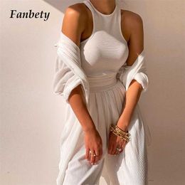 Elegant Solid Women Three Piece Set Sexy Off Shoulder Tank Cardigan Tops + Wide Leg Pants Suit Lady Casual Outfits Homewear 211109