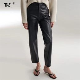 Women's Black Pu Leather Pants High Waist Pencil Harem Trousers Slim Female Pant Ankle-length Casual Fashion Autumn Winter 211115