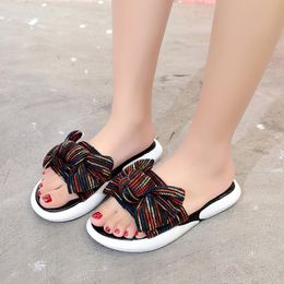 comfortable slippers Canada - Slippers Rimocy Fashion Bow Beach Women Summer Open Toe Comfortable Low Heel Sandals Woman Red Blue Casual Non Slip Slides Mujer