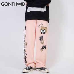 GONTHWID Harem Sweatpants Streetwear Mens Cartoon Bear Print Casual Pocket Baggy Jogger Sweat Pants Mens Hip Hop Loose Trousers C0315