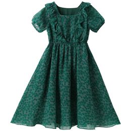 2021 Kids Baby Girls Dresses Clothes Green Chiffon Tulle Cloth Mesh Princess Floral Children Short 3 4 5 6 7 8 9 10 11 12 Years Q0716