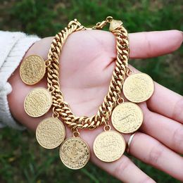 Whole 19/21cmTurkey Coin Bracelet for Women Gold Colour Turks Simgesi Osmanli Turasi Muslim Islam Bangle Arab Jewellery