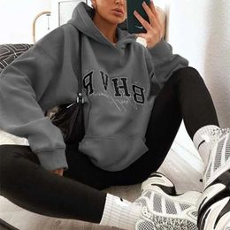Vintage Letters Print Women Hoodie Thick Warm Girls Sweatshirt Winter Tops Pullovers Brand Fashion Clothes Slim Fit 211104