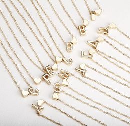 26 Intial letter alphabet heart pendant necklace for women gold color A-Z letters necklaces chain fashion jewelry Gift