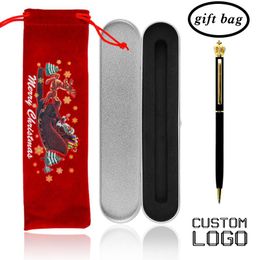 Gel Pens 1pc Cute Crystal Shining Crown Metal Ballpoint Pen Box Christmas Bag Free LOGO School Supplies Special Customise Gift