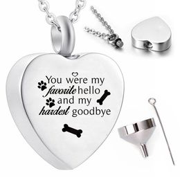 Pet ashes pendant urn dog paw print, bone pattern cremation jewelry necklace-You were my favorite hello and my haidest good bye