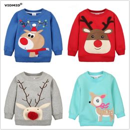 1-5Y Children Hoodies Girls Red Christmas Reindeer fleece thick Hoodie Boy Baby Thick Sweatshirts Kid's Cartoon Sweater 1014 03 210622