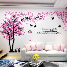 3D Wall Sticker Love Tree With Bird Rabbit Decals For Wall Living Room Decoration Acrylic Wall Stickers TV Background Wallpaper 210705