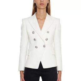 HIGH QUALITY est Fashion Designer Blazer Women's Silver Lion Buttons Double Breasted Jacket 211019