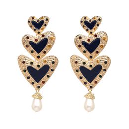 Ethnic Statement Earrings Jewelry Heart Crystal Dangle Brincos Big Black Boho za Earrings For Women