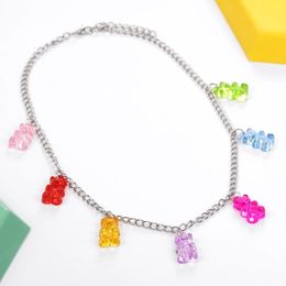 Multicolors Cute Cartoon Bear Chain Necklace for Women Candy Color Pendant Necklace Girls Daily Jewelry