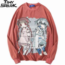 2021 Men Hip Hop T Shirt Streetwear Anime Letter Print Ripped T-Shirt Autumn Harajuku Cotton Casual Tshirt Long Sleeve Tops Tees H1218