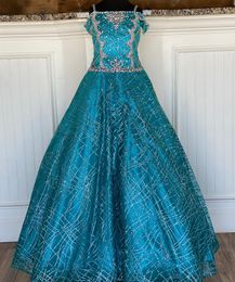 Little Miss Pageant Dress for Teens Juniors Toddlers 2021 Sequins Peacock Kids Gown Formal Party Beading Spaghetti Neck rosie Custom-Made Crystals AB-Stones Saprkle