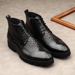 Fine Leather Men's Boots Genuine Italian Ankle Boots High-end Zipper Buckle Belt Men's Formal Shoes Black Brown Basic Boots