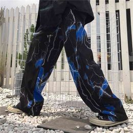 Women's pants spring and summer traf casual loose wide-leg harajuku retro lightning print for women 60 210915