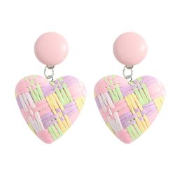 Rainbow Raffia Statement Earrings for Women Love Heart Dangle Earrings Handmade Bohemian Jewellery