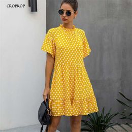 Black Dress Polka-dot Women Summer Sundresses Casual White Loose Fit Clothes Yellow Womens Clothing Everyday 210309