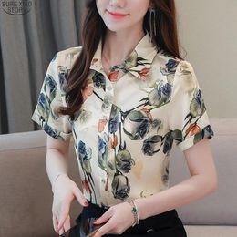 2021 Office Plus Size Print Cardigan Women Blouse Summer Short-Sleeve Silk Shirt Women's Tops Floral Clothing Blusas Mujer 10070