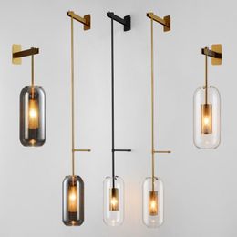 stained glass led UK - Wall Lamp Post-modern Glass Lights Gold For Living Room Corridor Bedroom Mirror Light Fixtures Nordic Home Decor