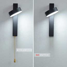 LED wall lamp with switch 7W 9W bedroom living room Nordic modern wall light aisle study reading sconce white black wall lamps 210724
