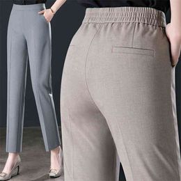 Summer High-waisted Professional Dress Pants Women Feel Casual Thin Loose Waist Large Yards Nine Straight Black 210915