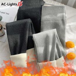 Women's Warm Leggings Soft Winter for Women with Fleece High Waist Thick Pants Velvet Thermal Grey Waisted AC 211221