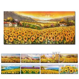 Sunflower Field Landscape Oil Painting On Canvas Handmade Decor Modern Wall Art Living Room No Frame Picture Home Decoration 210310