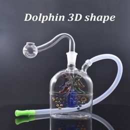 Beautiful 3D Dolphin Shape Smoking Water Bong Pipes Recycler Bubbler Dab Rig Bong Birdcage Perc Philtre Tips with Male Glass Oil Burner Pipes