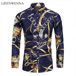 LIFENWENNA 6XL 7XL Shirt Men Fashion Personality Print Long Sleeve s Mens Casual Plus Size Flower Beach Hawaiian 210721