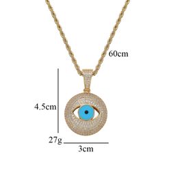Evil Eye Pendant Necklace Iced Out Micro Pave Cubic Zircon Hip Hop Rock Fashion Jewelry For Gift Men Women