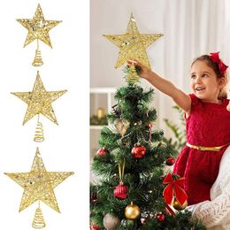 tree toppers Canada - Christmas Decorations 1Pc Glitter Metal Star Ornamnet For Tree Topper Decoratons Xmas Party Gold Silver Red Stars Decor