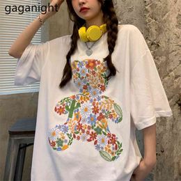 Cute Cartoon Bear T Shirt Summer Casual Oversize Women Tshirts Hip-hop Harajuku Tops Ulzzang Short Sleeve White Tees 210601