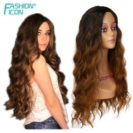 Super Long Body Wave Synthetic Wigs Middle Part Brown Red Blonde Cosplay Hairs Natural Deep Curly for Black Women Fashion Iconfactory direct