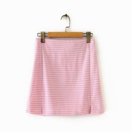 Xc1701 European and American women's new skirt Pink Plaid split skirt 210309