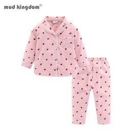Mudkingdom Strawberry Girls Pyjamas Set Lace Collar Long Sleeve Cotton Children PJS Outfit for Girl Sleepwear Kids Homewear 210615