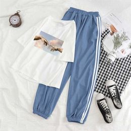 Pants Sets Fashion Trousers and Top Gesture T Shirt Summer Suits Woman Streetwear Women Graphic Tee Tracksuits Sweat 211105