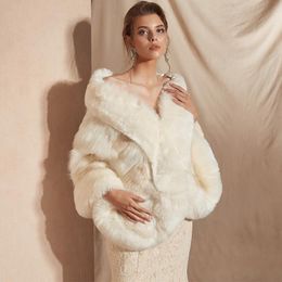 Wraps & Jackets 2021 Wedding Bolero Winter Bridal Shrug Faux Fur Shawls Women Jacket Party Coat Shawl White Cape Robe