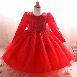 Vintage Baby Girl Dress Cute Toddler Lace Tulle Christening Gown Infant Princess Baptism Dress 1 Year Birthday Bebe Vestido G1129