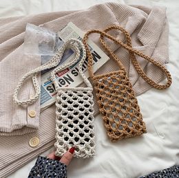 50pcs Stuff Sacks Women Wool Woven Single Mobile Phone Shoulder Bags White Khaki