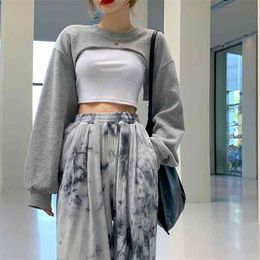 Sweatshirt Women's Trendy Ins Loose Korean Design Sense Jacket Autumn Waistless Ultra-short Stacking Top 210529