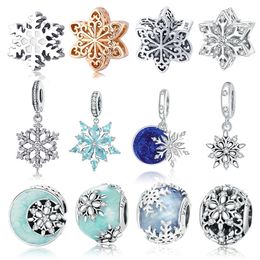 WOSTU Snowflake Charm 925 Sterling Silver Zirconia Beads Pendant Fit Original Bracelet DIY Necklace Winter Jewellery For Women Q0531