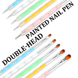 Wholesale Painted Nails Pen With Dotting Tool Double-Head 5pcs Nail Art Brushes Acrylic Metal Manicure Studs Dotter DIY Point Drill Tools