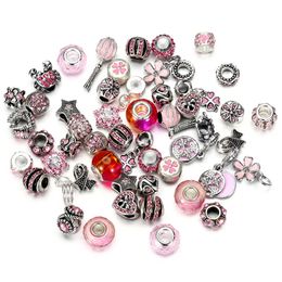 Fashion Loose Beads Alloy Lampwork Charms for DIY Jewelry Making Anklet Bracelet Bead European Style 50Pcs Mixed Big Hole 5mm