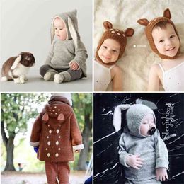 Oeuf Baby Wool Knit Sweaters Lovely Sheep and Fawn Sweater Children Toddler Boys Girls Winter Quality Br Clothes Hat 210619