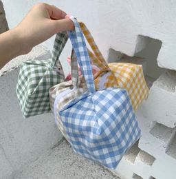 3pcs Storage Bags Women Cotton Cute chequer Prints Solid Zipper Coin Purses Mix Color