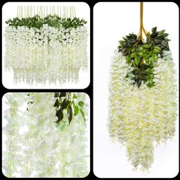 120 Pcs/lot Encrypted Three Branches Artificial Hydrangea Wisteria Flower Rattan for Home Wedding Party DIY Ornament