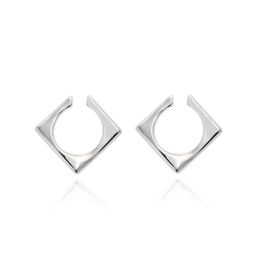 2021 New Design Light Luxury Niche Minimalist Stud Ear Clip Without Pierced Trend Fashion Cool Square Earrings Titanium Steel Jewellery