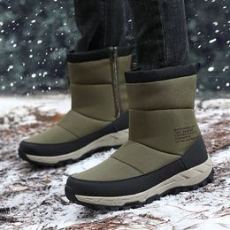 Men Outdoor Winter Snow Boots Mid-Calf Waterproof Non-slip Short Plush Zip Warm Walk Male Casual Flat Shoes Sneakers Fashion